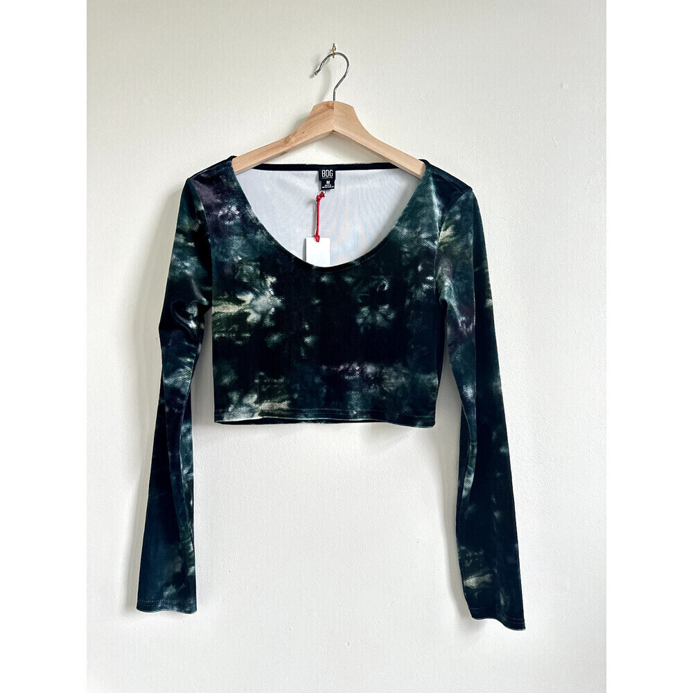 NWT BDG Urban Outfitters Scoop Neck Velvet Crop Top In Green Tie Dye Size M